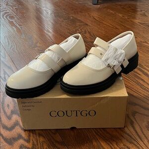 Coutgo Women's Cream Mary Jane Shoes